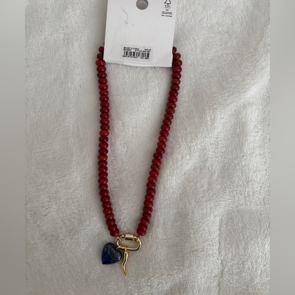 NWT Madewell Semiprecious Beaded Carabiner Necklace 16 1/4” Red - Picture 6 of 9